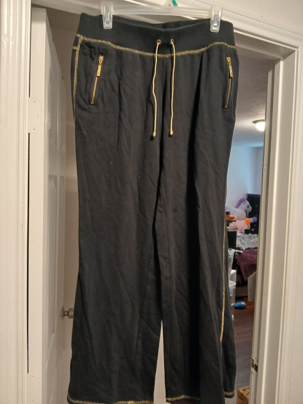 Southpole Women's VintageLike New Black Lounge Pants with Gold Trim